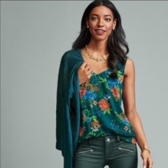 CAbi Teal Floral Print Still Life Cami Blouse - Picture 1 of 12
